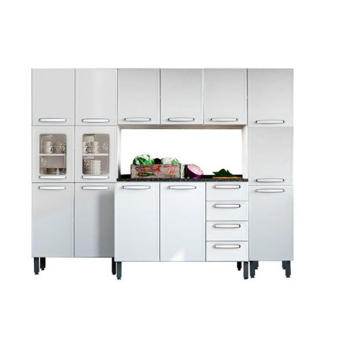 Cozinha Modulada Bertolini Evidence 4 Peças (1 Armário + 1 Balcão + 2 Paneleiros) C4P53 Branco