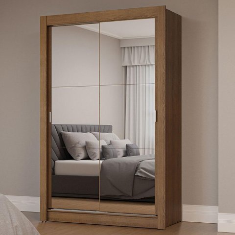 Guarda-roupa Solteiro 2 Portas de Correr com Espelhos Rustic Milano Madesa Rustic