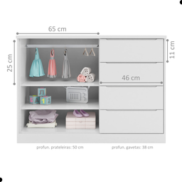 Gaveteiro com 4 Gavetas e 1 Porta México Branco - 3