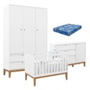 Ver imagem 1 de Quarto de Bebe Unique 3 Portas com Cômoda Sapateira Branco Soft Eco Wood e Colchão Ortobom - Matic