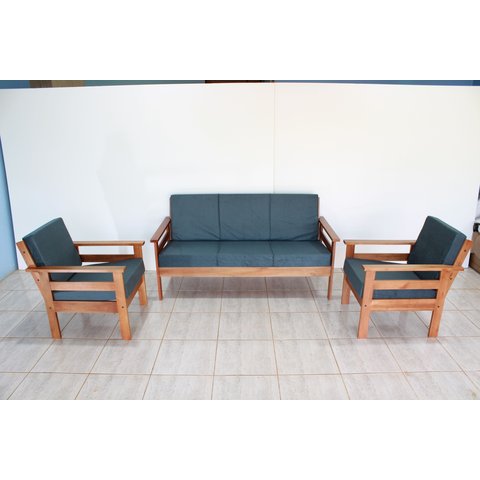 Sofá de Madeira Maciça 3 Lugares e 2 Poltronas