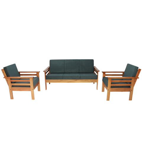 Sofá de Madeira Maciça 3 Lugares e 2 Poltronas