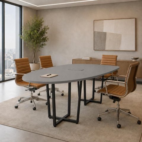 Mesa de Reunião Orgânica Bipartida 270cm MDP Cinza Sagrado com Preto F5