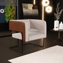 Ver imagem 2 de Poltrona Scarlett D02 Base Aço Preto Couríssimo Marrom B-38 Linho Bege C-107 - Lyam Decor