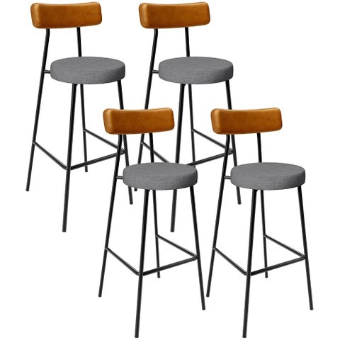 Kit 4 Banquetas Alta Bar Cozinha Jantar Milão L02 Couríssimo Whisky Linho Cinza Escuro - Lyam Decor