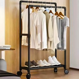Arara Cabideiro Dupla Organizador de Roupas Compacto Preto - 5