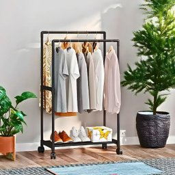 Arara Cabideiro Dupla Organizador de Roupas Compacto Preto - 4
