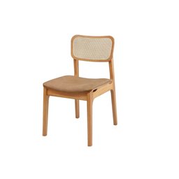 Cadeira de Jantar Livia Madeira Amêndoa com Encosto Ergonomico em Palhinha:couro Eco Durango Kaki - 1