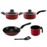 Jogo de Panelas Vermelha Antiaderente 5 Peças com tampa de Vidro - 1