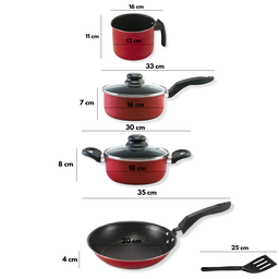 Jogo de Panelas Vermelha Antiaderente 5 Peças com tampa de Vidro - 2 Jogo de Panelas Vermelha Antiaderente 5 Peças com tampa de Vidro - 2