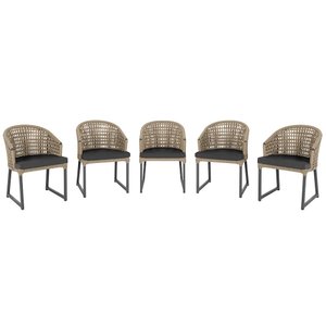 5 Cadeira Noronha Aluminio Micro Pintura Preta, Tr. Telinha Corda Nautica Rami, Estofado - Preto