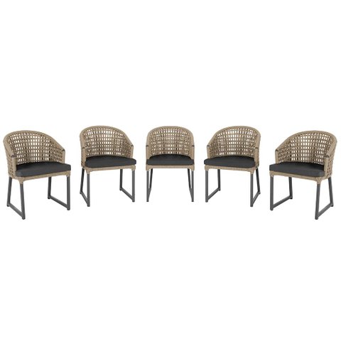 5 Cadeira Noronha Aluminio Micro Pintura Preta, Tr. Telinha Corda Nautica Rami, Estofado - Preto