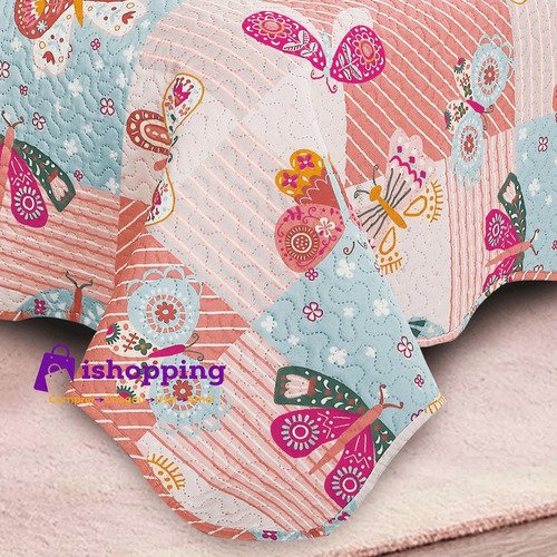 Kit Colcha Solteiro Infantil Patchwork 2 Pçs Menino e Menina - Borboletas - 4