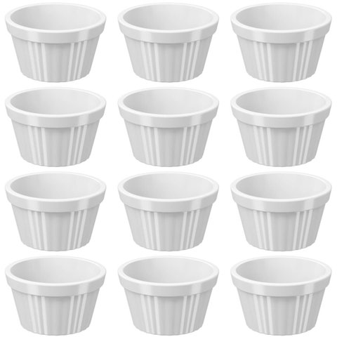 12 Ramekins Brancos Canelados 90ml Potes Bowls Pequenos Uno Coza em Polipropileno
