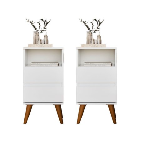 Conjunto 2 Mesas de Cabeceira Pop com 2 Gavetas e Pés Palito - Branco
