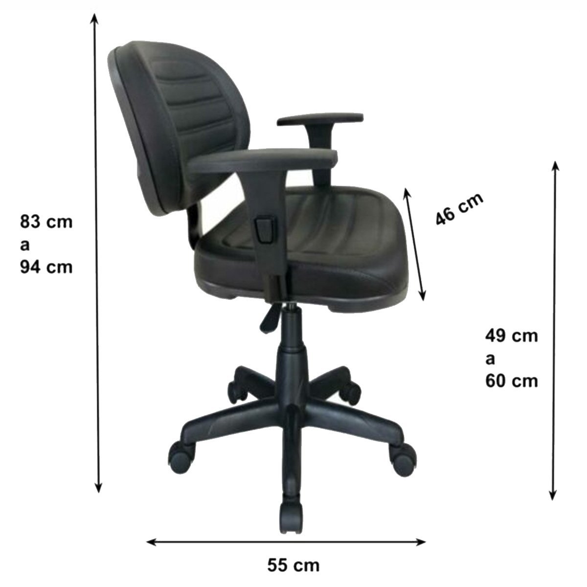 Conjunto de Cadeiras Executiva Costurada Courino Preto - 2904 - 3