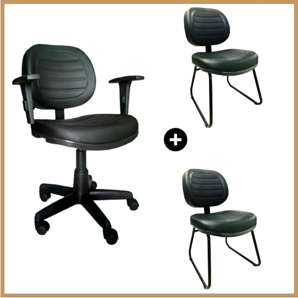 Conjunto de Cadeiras Executiva Costurada Courino Preto - 2904