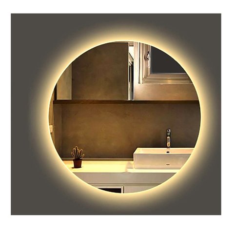 Espelho Redondo Lapidado Bisotê Iluminado com Led Quente 70cm