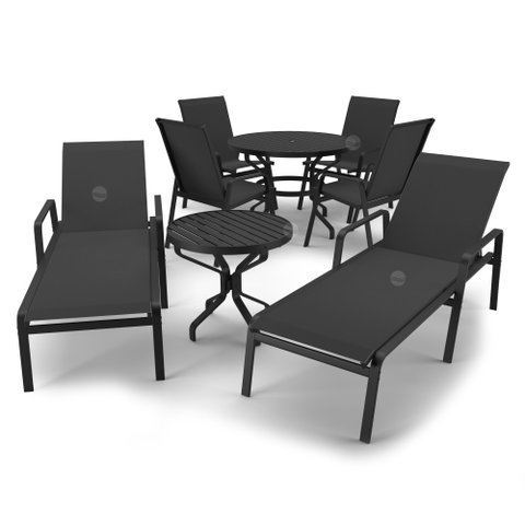 Kit Espreguiçadeira Cadeira Mesa Alumínio Preto Tela Preto