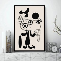 Quadro Miró Preto e Branco 45x34cm - com Vidro:moldura Branca - 1