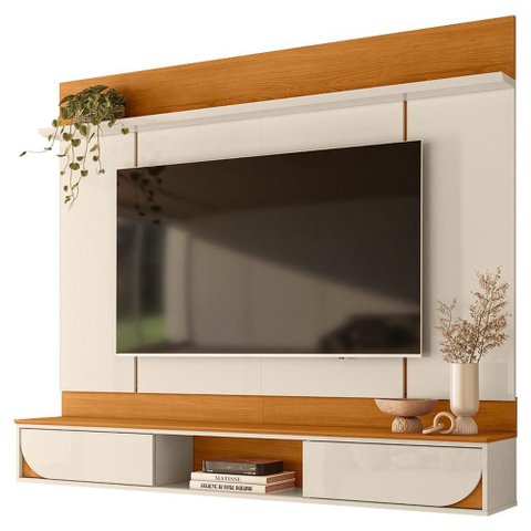Painel Suspenso para Tv 65 Pol Aura 2 Portas Deslizantes 182 Cm Cinamomo Off White Madetec