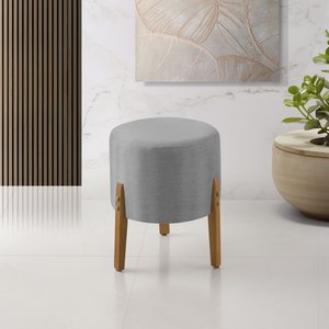 Puff Decorativo Catânia 3 Pés Madeira Maciça Linho Cinza