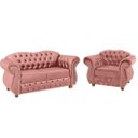 Ver imagem 1 de Uma Namoradeira Chesterfield Merlo + Uma poltrona - Suede Rosa/ decoração, recepção, sala tv esta