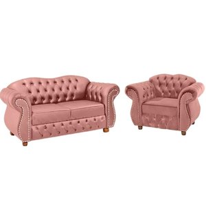 Uma Namoradeira Chesterfield Merlo + Uma poltrona - Suede Rosa/ decoração, recepção, sala tv esta