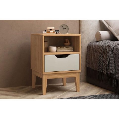Mesa Cabeceira Infantil Mb 1095 C/ 1 Gaveta Mel/off White - Movelbento