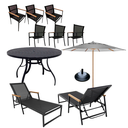 Ver imagem 1 de Conjunto de Jantar e Lazer para Área Externa Mesa 1,40m, 6 Poltronas, 2 Espreguiçadeiras Piscina
