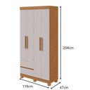 Ver imagem 5 de Guarda Roupa Solteiro Zeus 4 Portas 2 Gavetas MDP Corrediças Telescópicas Amendoa Clean-Off White