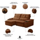 Ver imagem 3 de Sofá Retrátil 3 Lugares com Porta Copo 210cm Malta F05 Veludo Terracota - Mpozenato