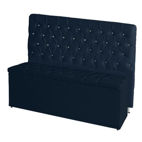 Kit Cabeceira de Cama Box e Calçadeira Baú Paris King 195 Cm Capitonê Suede Azul Marinho do Lar M