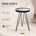 Ver imagem 3 de Mesa Lateral Redonda Tripé em Aço com Espelho Decorativa Preto para Sala e Quarto - Lh Móveis