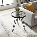 Ver imagem 2 de Mesa Lateral Redonda Tripé em Aço com Espelho Decorativa Preto para Sala e Quarto - Lh Móveis