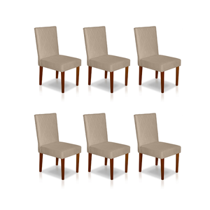 Kit 6 Cadeiras Sala de Jantar Estofadas Sophia Veludo Bege Claro (liz Maria)