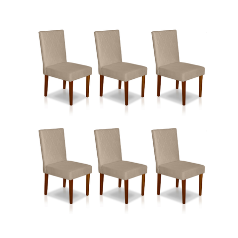 Kit 6 Cadeiras Sala de Jantar Estofadas Sophia Veludo Bege Claro (liz Maria)