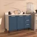 Ver imagem 1 de Balcão de Cozinha Amara 120 Cm 2 Portas 3 Gavetas Branco/azul - Politorno