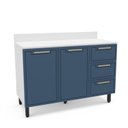 Ver imagem 2 de Balcão de Cozinha Amara 120 Cm 2 Portas 3 Gavetas Branco/azul - Politorno