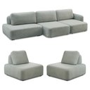 Ver imagem 1 de Conjunto Sala de Estar 1 Sofá Retrátil Modulado 402cm e 2 Poltronas Santiago Bouclê Cinza G89 - Gran
