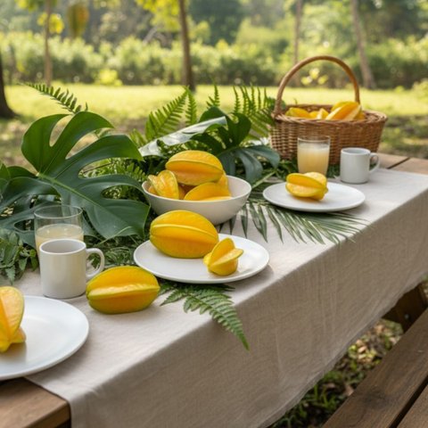 8 Frutas Artificiais Decorativas Carambola Amarela (12cm) Ideal para Compor Mesas de Festa Tropical