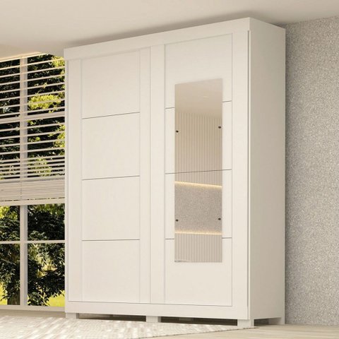 Guarda-roupa Casal Helena 2 Portas 2 Gavetas com Espelho 100% Mdf Branco - Acp Móveis
