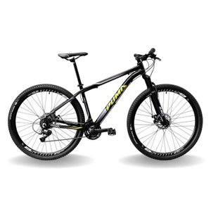 BICICLETA 29 PUMABIKE LINCE 21V INDEX, FREIO MEC, SUSP 80MM RAD7, PRETO COM BRANCO E AMARELO, 17