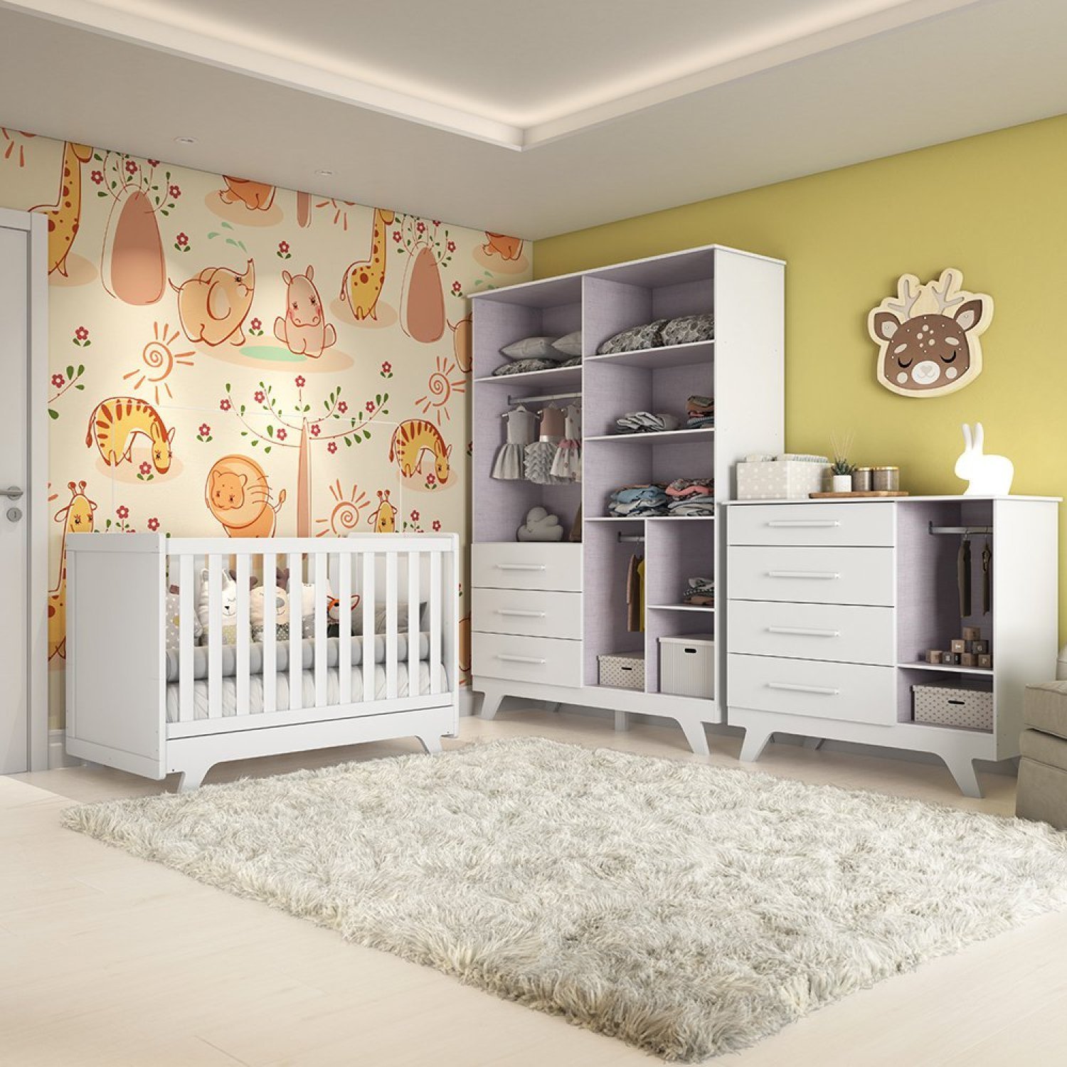 Quarto de Bebê Completo com Guarda Roupa, Cômoda e Berço 100% MDF Jolie Retrô Espresso Móveis - 2