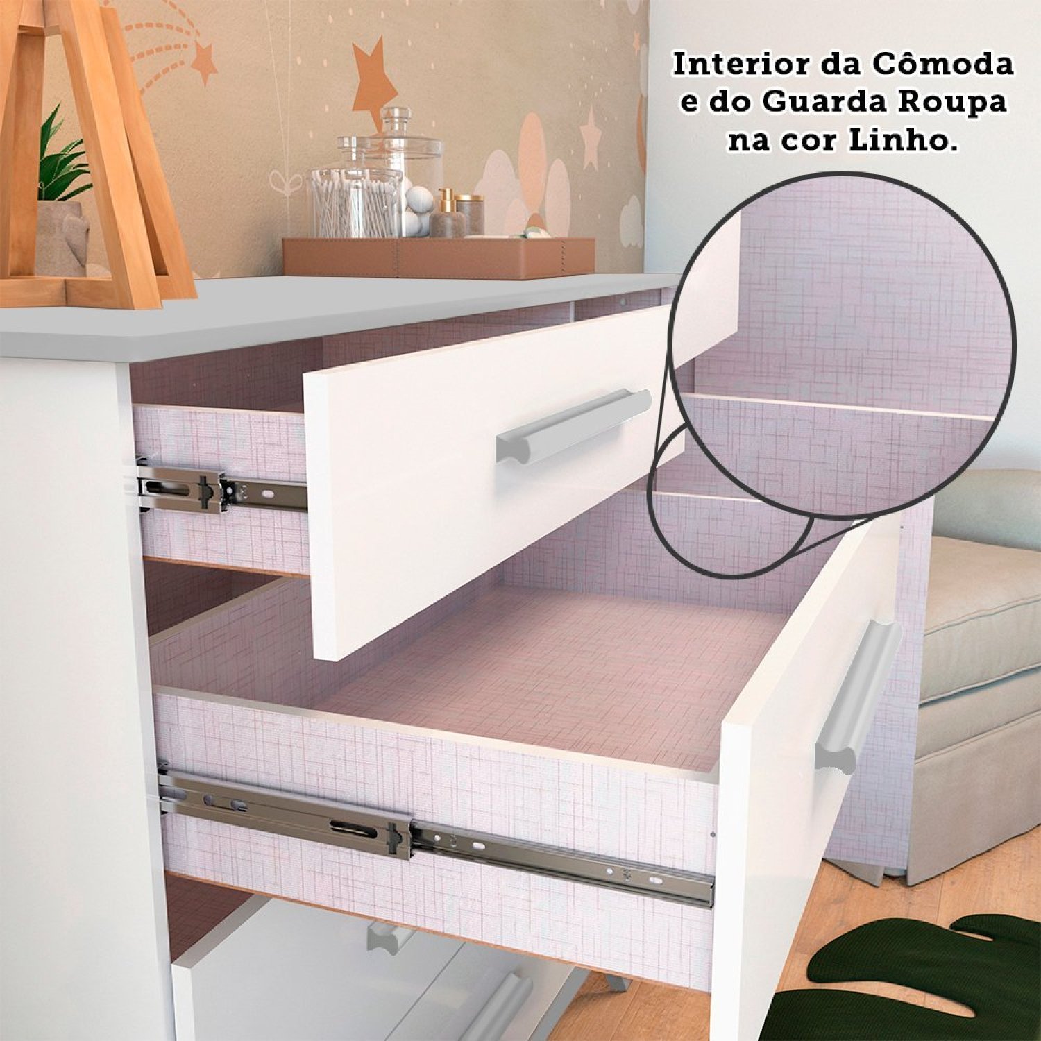 Quarto de Bebê Completo com Guarda Roupa, Cômoda e Berço 100% MDF Jolie Retrô  - 13