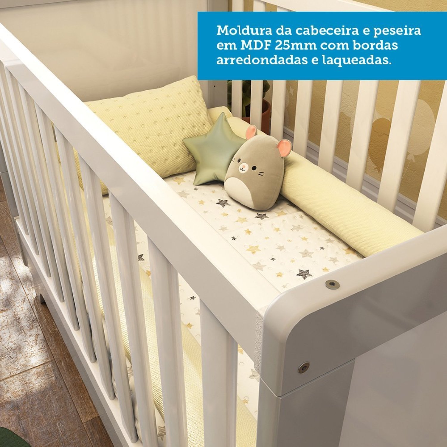 Quarto de Bebê Completo com Guarda Roupa, Cômoda e Berço 100% MDF Jolie Retrô  - 7