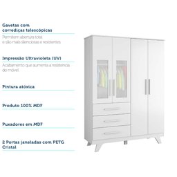 Quarto de Bebê Completo com Guarda Roupa com Janela Cômoda e Berço 100% MDF Jolie Retrô  - 9