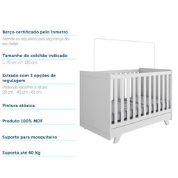 Quarto de Bebê Completo com Guarda Roupa com Janela Cômoda e Berço 100% MDF Jolie Retrô  - 11