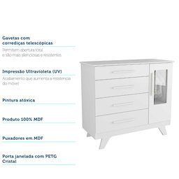 Quarto de Bebê Completo com Guarda Roupa com Janela Cômoda e Berço 100% MDF Jolie Retrô  - 10