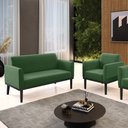 Ver imagem 2 de Conjunto Poltrona e Namoradeira Decorativa Isabella Pés Fixo em Madeira Preto Suede Verde G19 - Gran